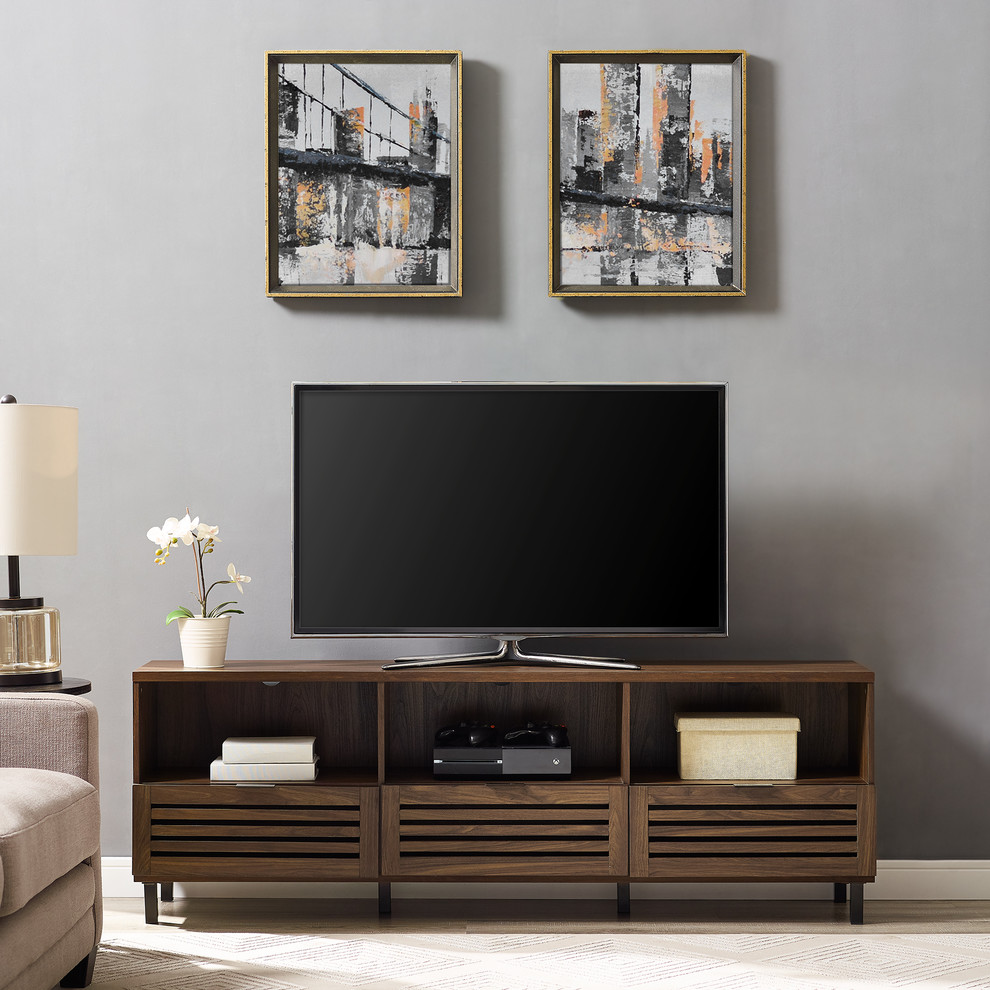 70 quotSlat Door Media Storage Console TV Stand Entertainment Center   Transitional   Entertainment Centers And Tv Stands   by Walker Edison  Houzz