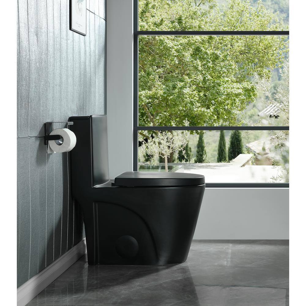 Abruzzo One-Piece Toilet 1.1 GPF1.6 GPF Dual Flush Elongated Toilet 1000 Gram MaP Flushing Score Toilet in Matt Black 23T01-MB