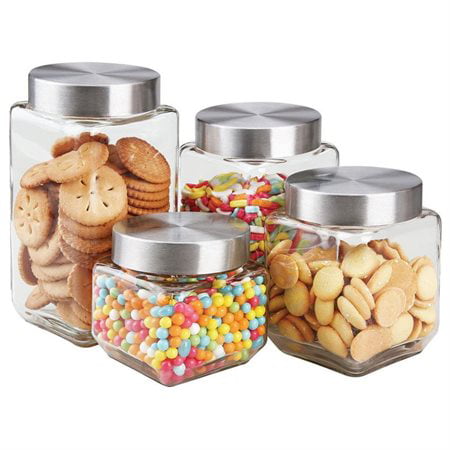 Home Basics CS10438 4 Pieces Glass Canister Set Square Glass