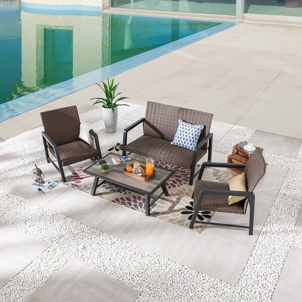 Patio Festival 4Piece Outdoor Rattan QuickDrying Conversation Set