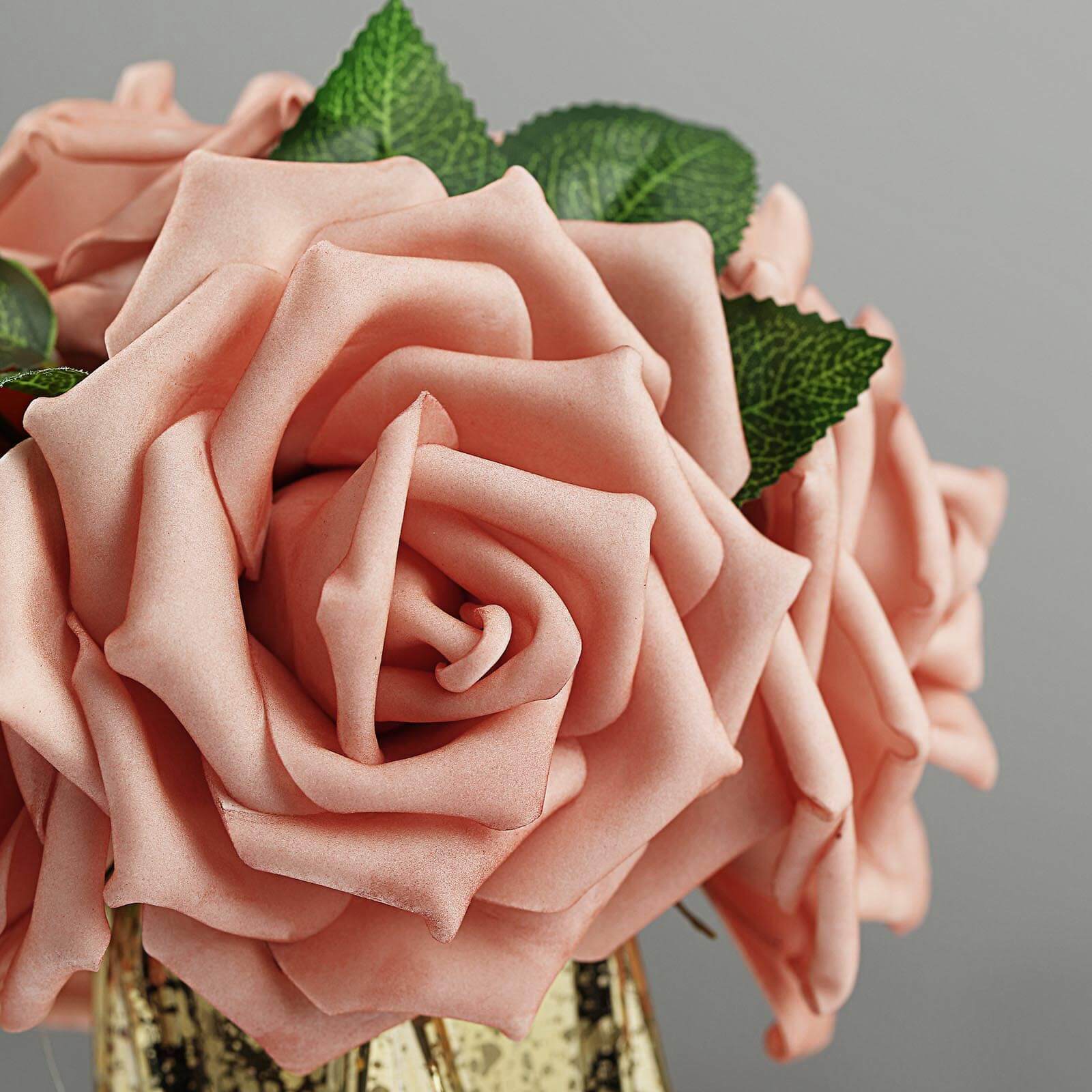 24 Roses Dusty Rose Artificial Foam Flowers With Stem Wire and Leaves 5