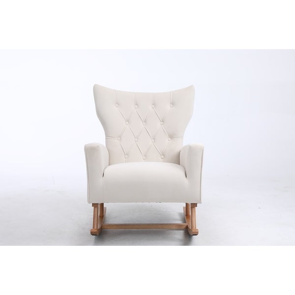 Velvet Tufted Rocking Chair High Back Accent Chair Padded Upholstered Arm Chair， Livingroom Single Sofa Lounge Chair Armchair