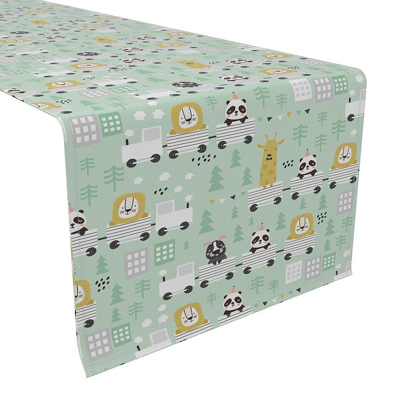 Table Runner， 100% Polyester， 14x108， Hand Drawn Animals on Trains