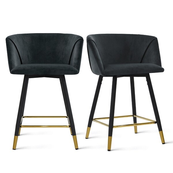 Upholstered Counter Height Swivel Bar Stools with Arm Velvet Set of 2