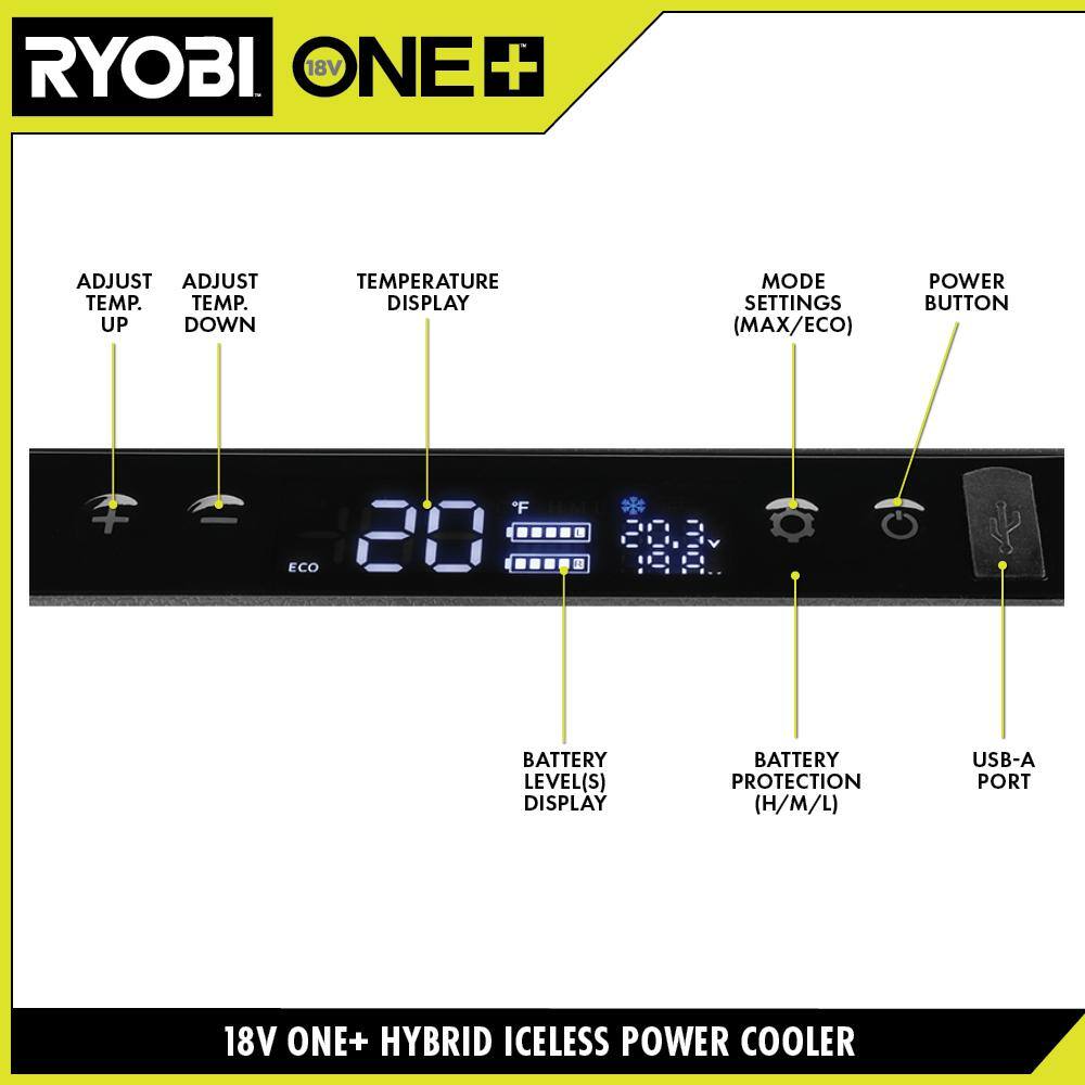 RYOBI ONE+ 18V 24 Qt. Hybrid Battery Powered Iceless Cooler (Tool Only) Pi1824QBT