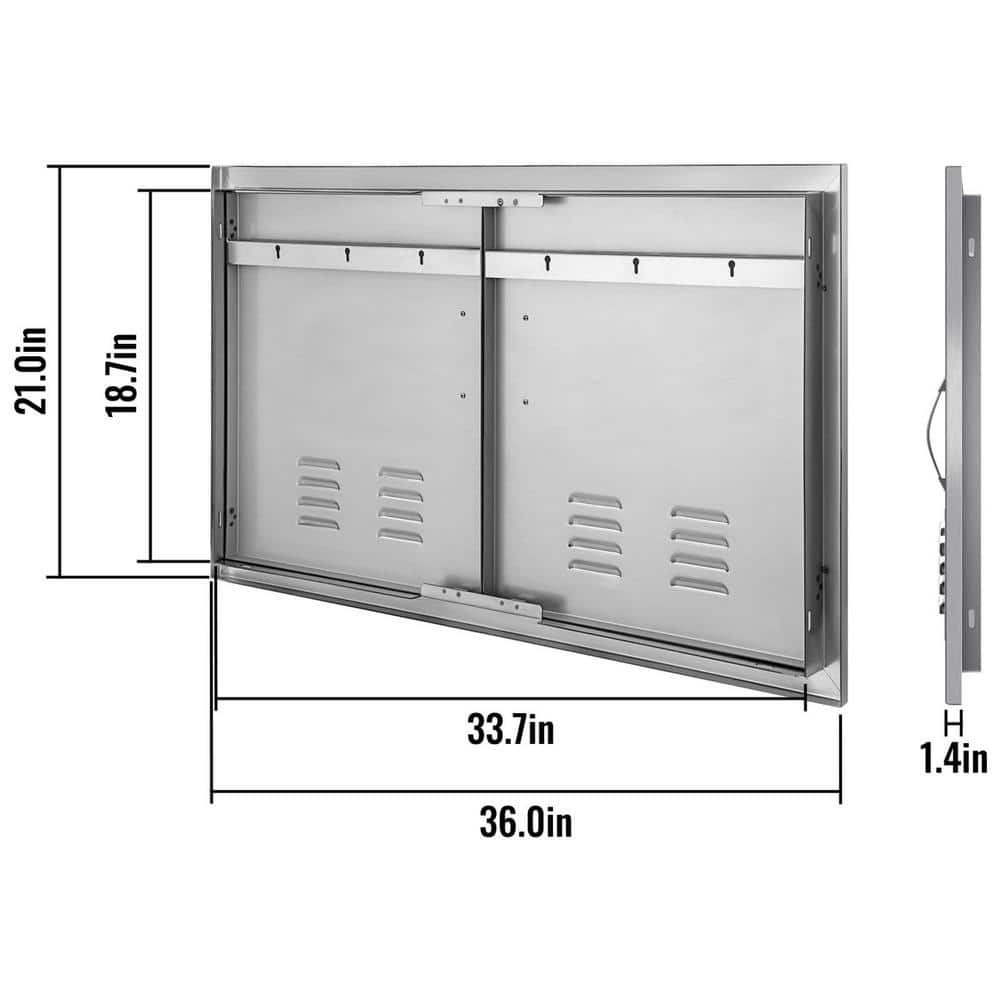 VEVOR Outdoor Kitchen Doors 36 in. W x 21 in. H Stainless Steel Vented Double BBQ Access Door for BBQ Island 36YCXBKSTDCGMDTFKV0