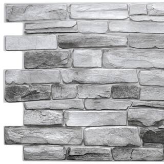 Dundee Deco 3D Falkirk Retro III 39 in. x 20 in. Grey Faux Stone PVC Decorative Wall Paneling GRHDPG7117