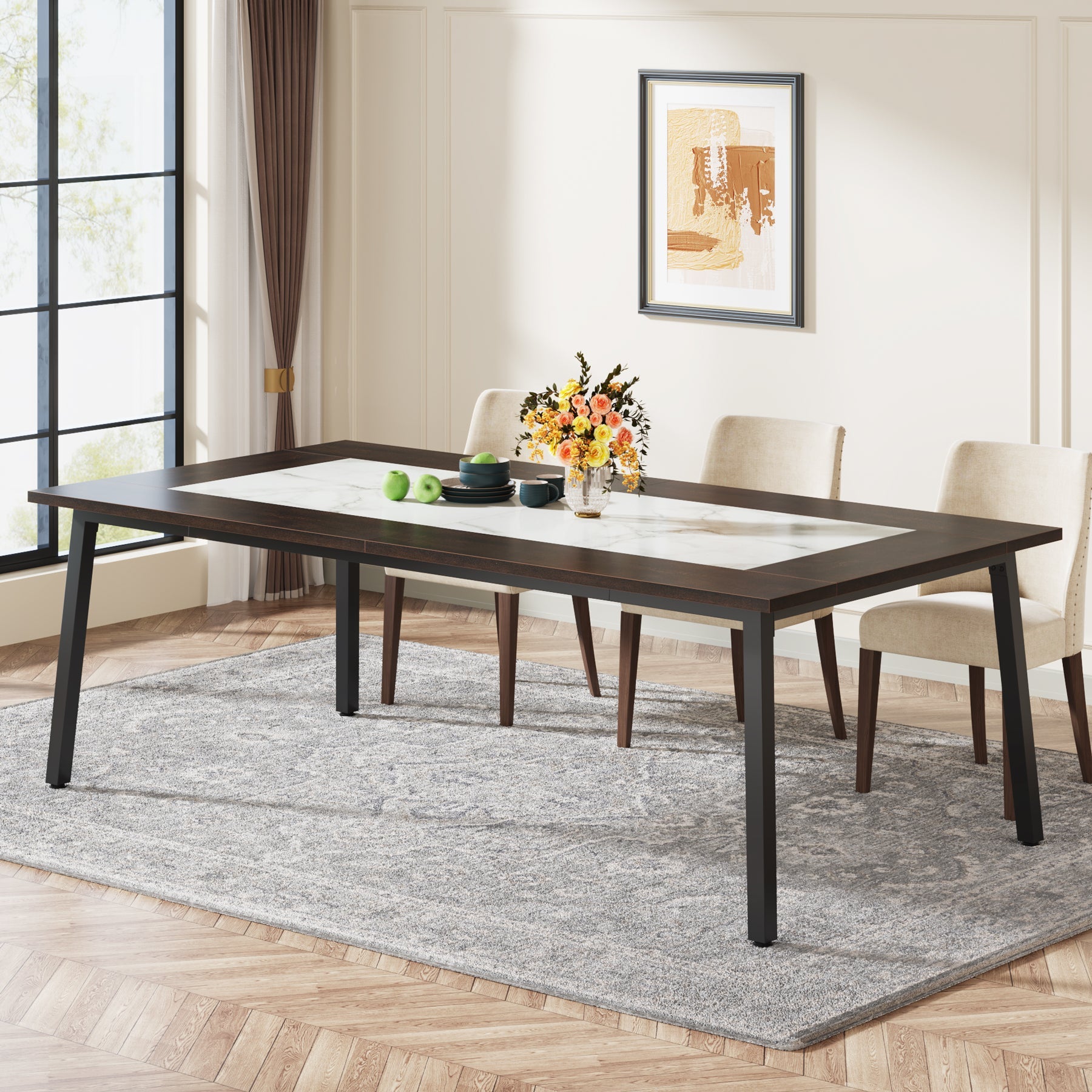 79-Inch Dining Table for 8-10 People, Modern Kitchen Dinner Table