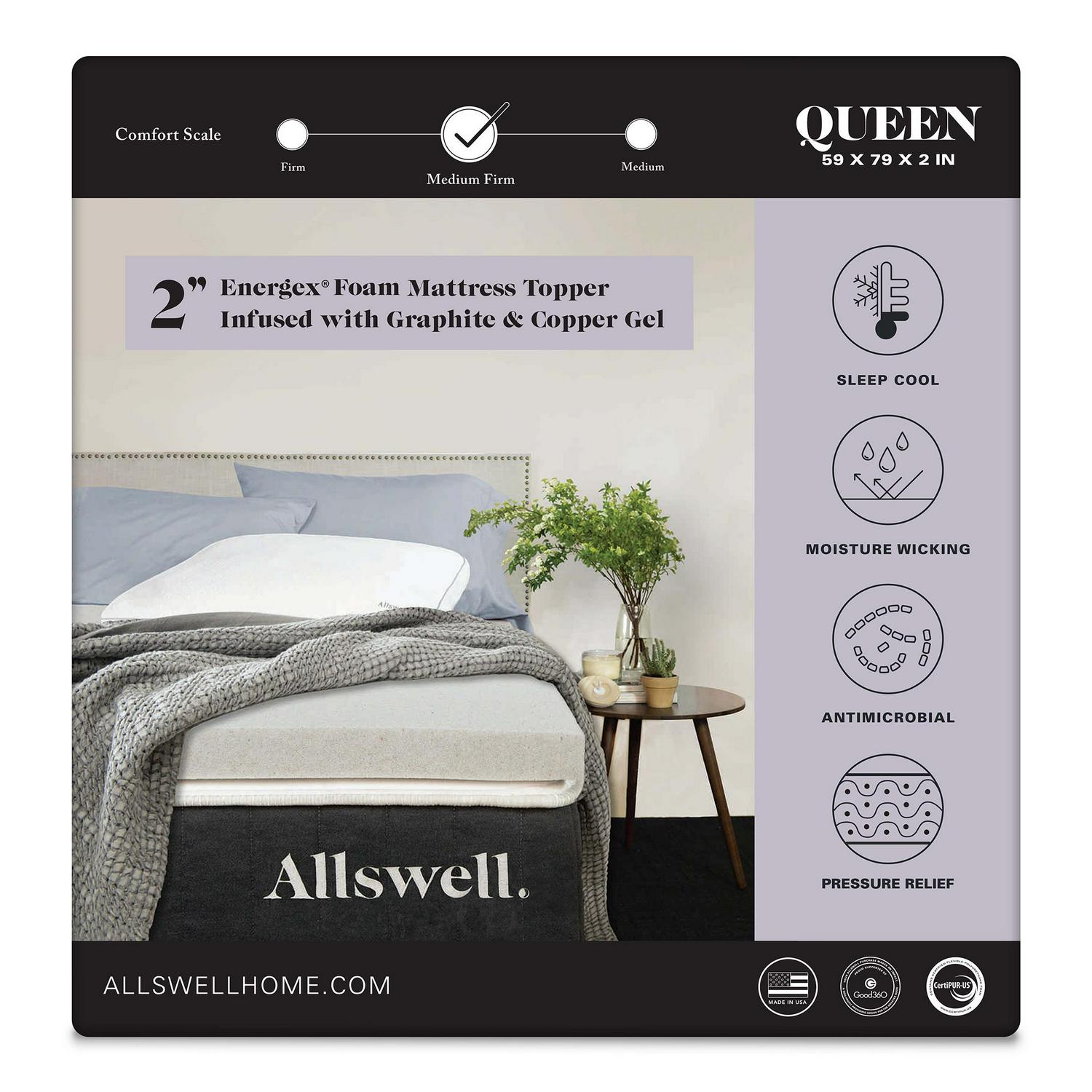 Allswell 2 Energex Foam Mattress Topper Infused with Graphite and Copper Gel， Queen