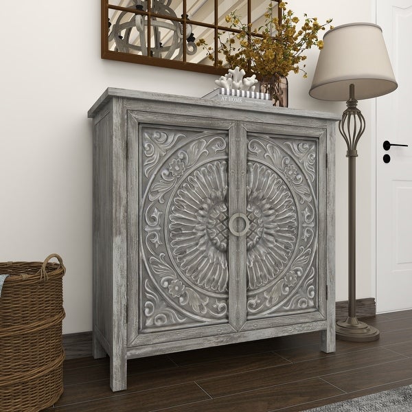 Wood Intricately Carved Floral Cabinet