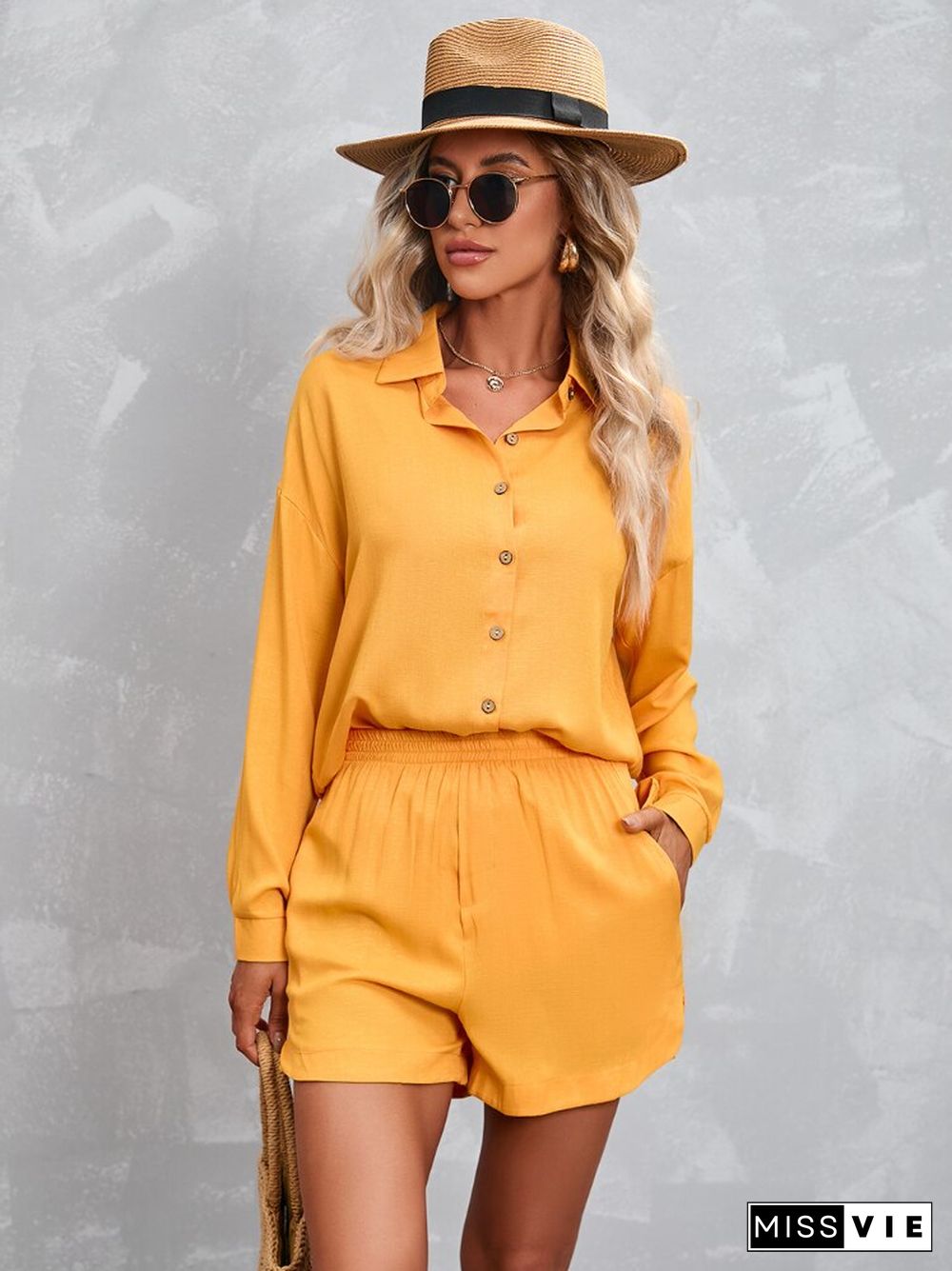 New Summer Leisure Suit Women's Long Sleeve Shirt Shorts 2-piece Fashion Temperament Street Women's Dress Two Piece Set