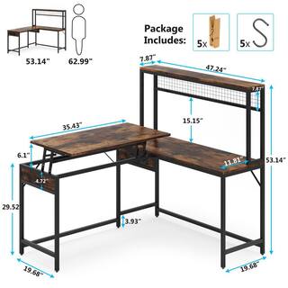 TRIBESIGNS WAY TO ORIGIN Perry 55 in. L-Shaped Brown Wood Computer Desk with Hutch and Adjustable Lift Top J-G393