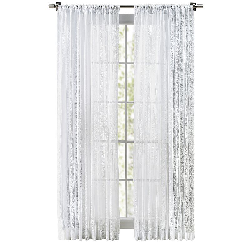 Stripe Lace Rod Pocket Panel Curtain