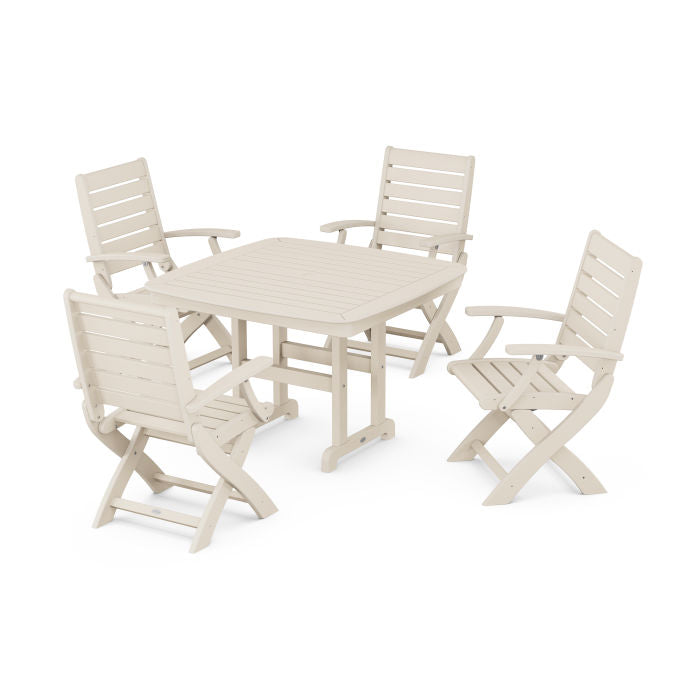 Polywood Signature Folding Chair 5-Piece Dining Set with Trestle Legs PWS932-1