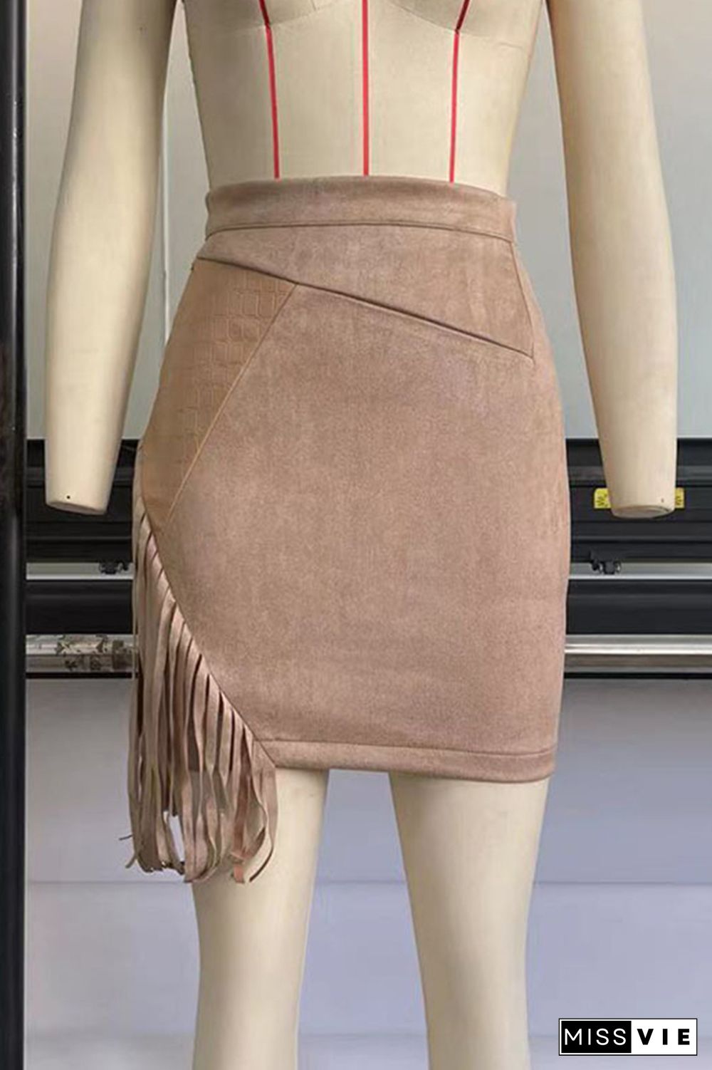 Suede Leather Tassel Patchwork Skirts