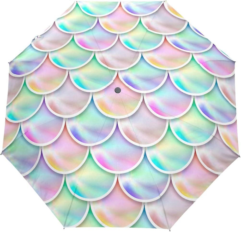 Travel Umbrella Automatic Windproof Foldable Umbrella Changable Pastel Mermaid Scales