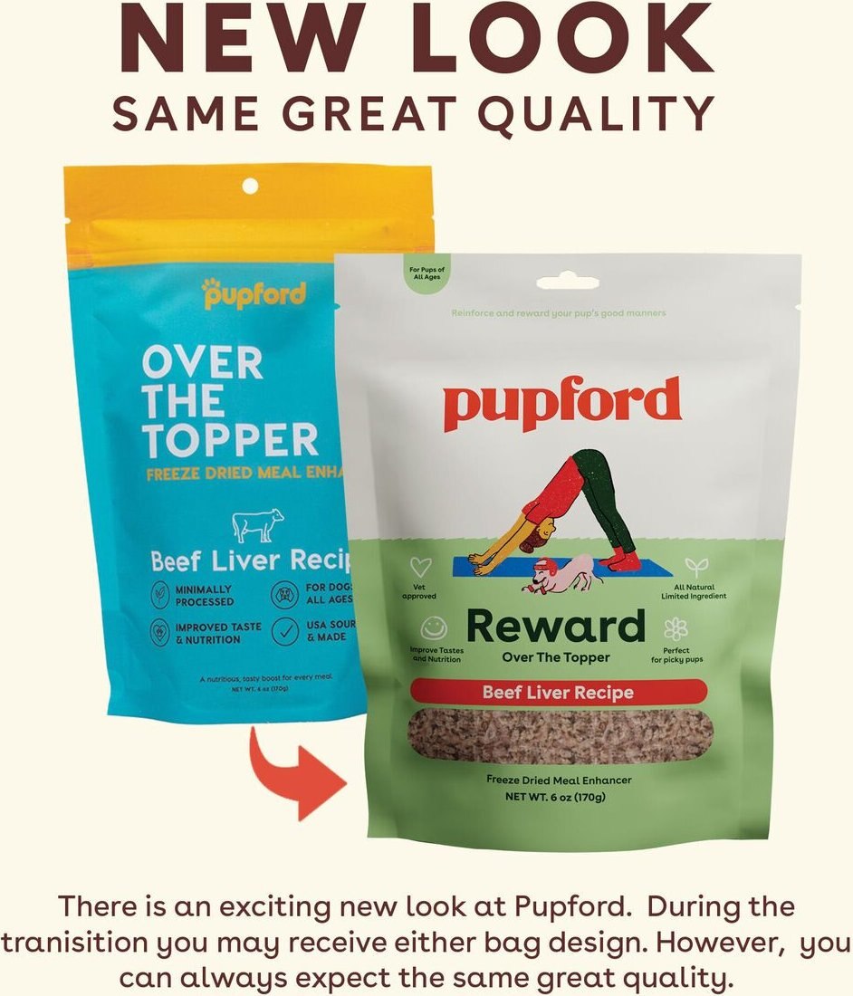 Pupford Over the Topper Beef Liver Freeze-Dried Dog Food Topper， 6-oz bag