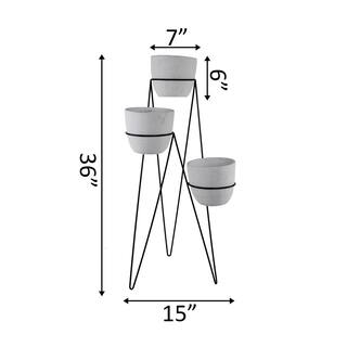 Flora Bunda 36 in. H 7 in. White Concrete 3-Tier Lava Cement Plant Pot Sets EM1747E-WH