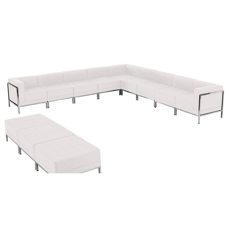 Emma and Oliver White LeatherSoft Sectional and Ottoman Set， 12 Pieces