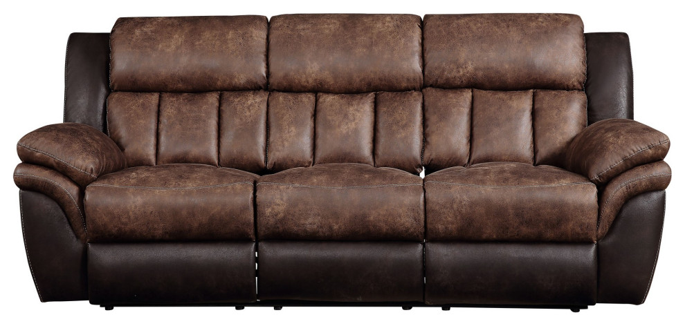 Benzara BM251086 Motion Sofa With Leatherette Upholstery  ampChannel Tufts  Brown   Contemporary   Sofas   by Uber Bazaar  Houzz