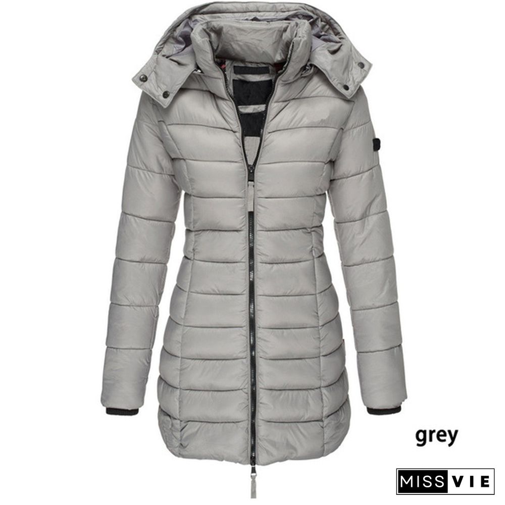 New  Winter Long Down Jacket Women's Thick Warm Hooded Cotton Padded Down Jacket Coat