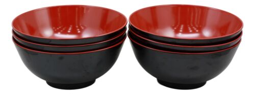 Asian Red Black Melamine Ramen Udon Pho Gourmet Soup Bowls Pack Of 6 Set 52oz