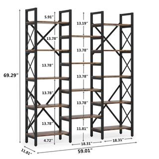 TRIBESIGNS WAY TO ORIGIN Obie 60.3 Black Metal Frame and Rustic Brown Particleboard 14-Shelf Open Back Standard Bookcase with Large Capacity HD-C0457