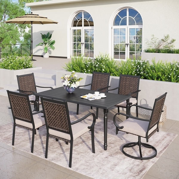 MAISON ARTS 7piece Patio Dining Set With 1 Metal Table and 6 Rattan Chairs