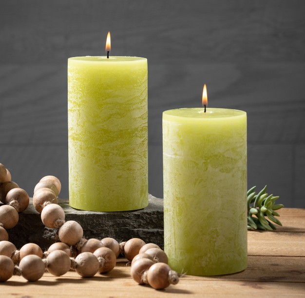 Green Grape Pillar Candles Set Of 2