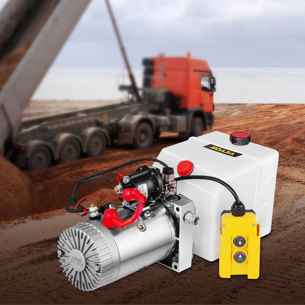 VEVOR 4 qt. 12-Volt Hydraulic Pump Hydraulic Power Unit Single Acting for Dump Trailer Lifting Platforms 4LCZYYBSLDZY00001V0