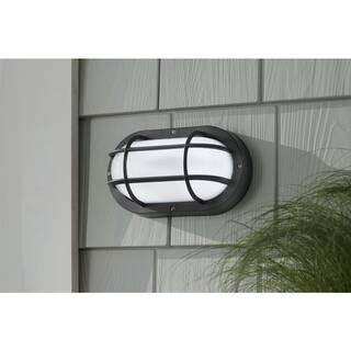 PRIVATE BRAND UNBRANDED Black LED Outdoor Bulkhead Light with CCT Color Switchable from 3000K 4000K 5000K G19716-BK