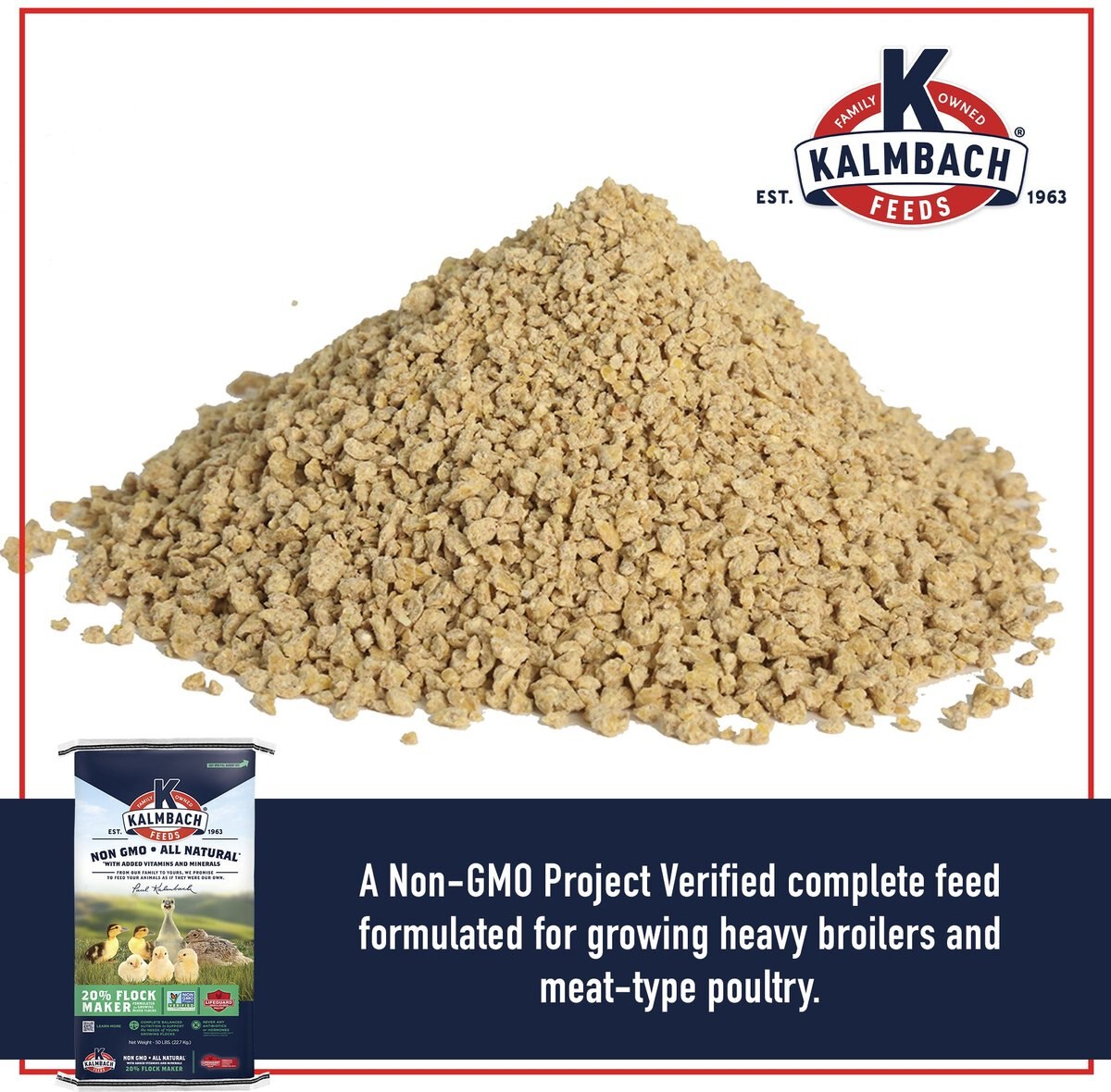 Kalmbach Feeds All Natural Non-GMO 20% Flock Maker Poultry Feed， 50-lb bag