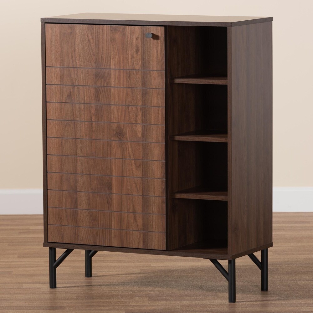 Josette Mid Century Modern Transitional Walnut Brown Finished Wood 1 Door Shoe Cabinet