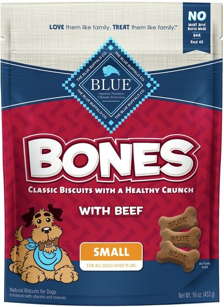 Blue Buffalo Bones Classic Biscuits Beef Dog Treats， 16-oz bag， Small