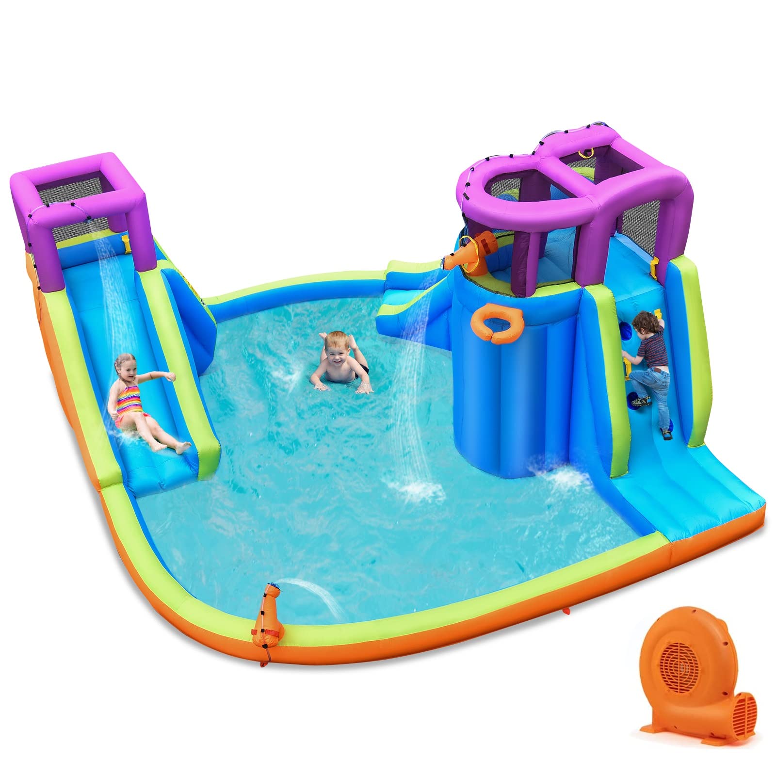 BOUNTECH Inflatable Water Park, Giant Waterslide for Kids Outdoor Fun