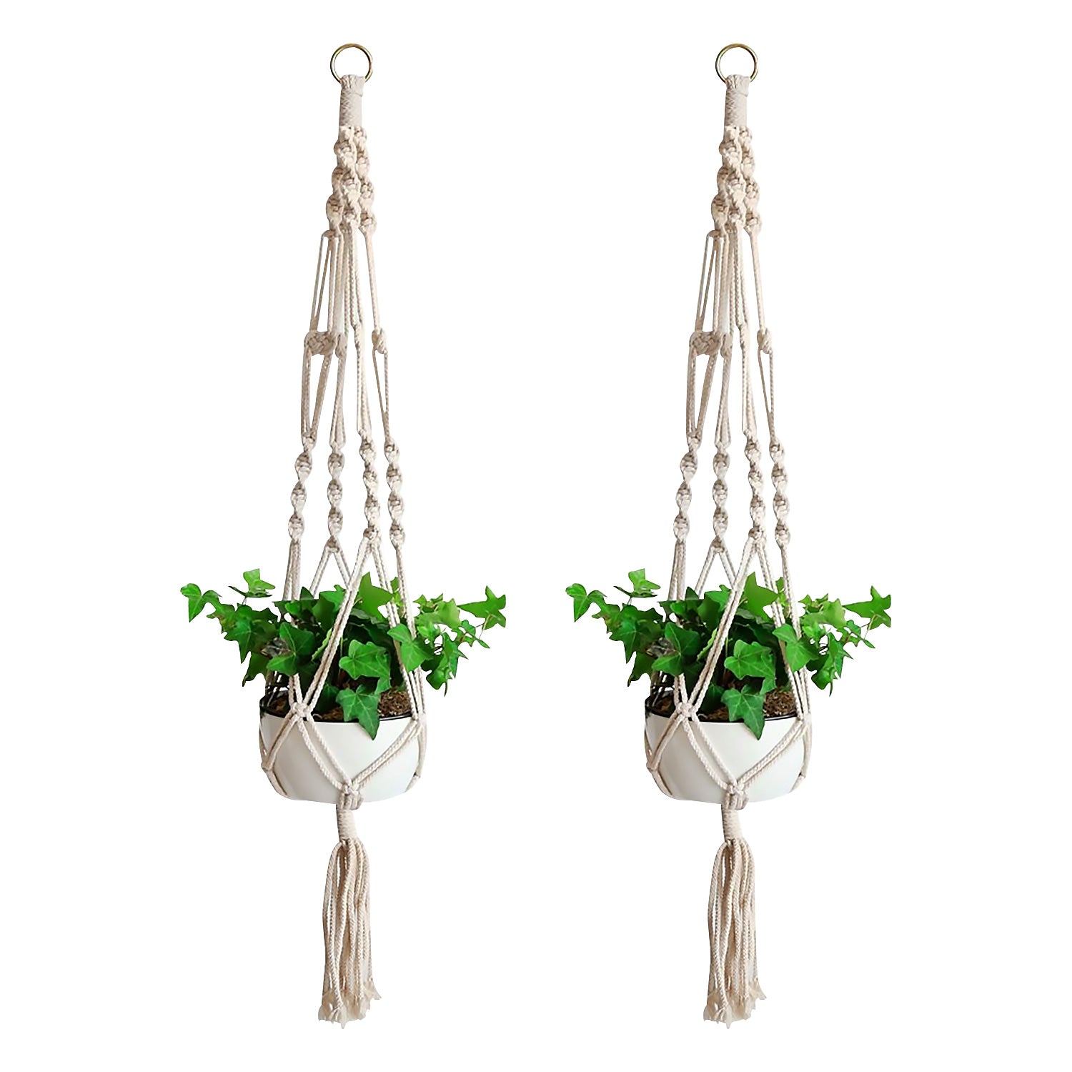 Chrlaon Macrame Plant Hanger,  Rope Hanging Planter Shelf Basket Flower Pot Holder 2pcs White