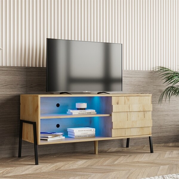 TV Stand Wooden Media Cabinet with LED Lights - 21