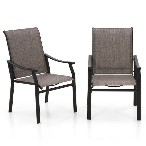 MAISON ARTS Patio Dining Set 7 Pieces with 1 Rectangle Teak Color Table and 6 Textilene Fabric Padded Armchairs