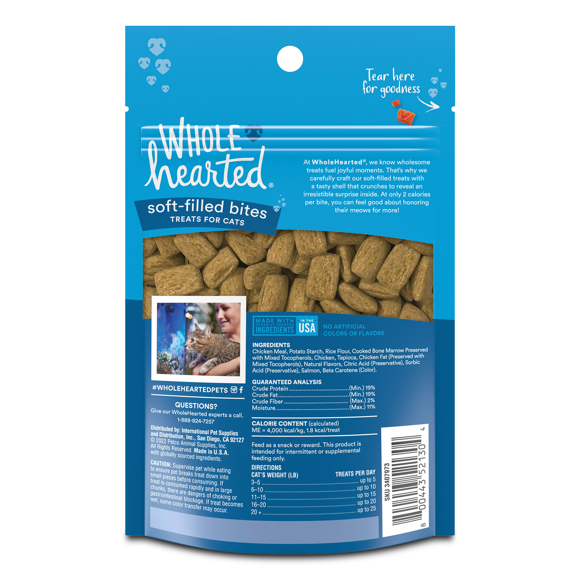 WholeHearted Salmon Flavor Soft-Filled Bites Cat Treats， 3 oz.