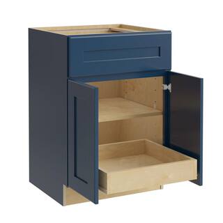 Home Decorators Collection Newport Blue Painted Plywood Shaker Stock Assembled Base Kitchen Cabinet Soft Close 1-ROT 24 in. x 34.5 in. x 24 in. B24-1T-NMB