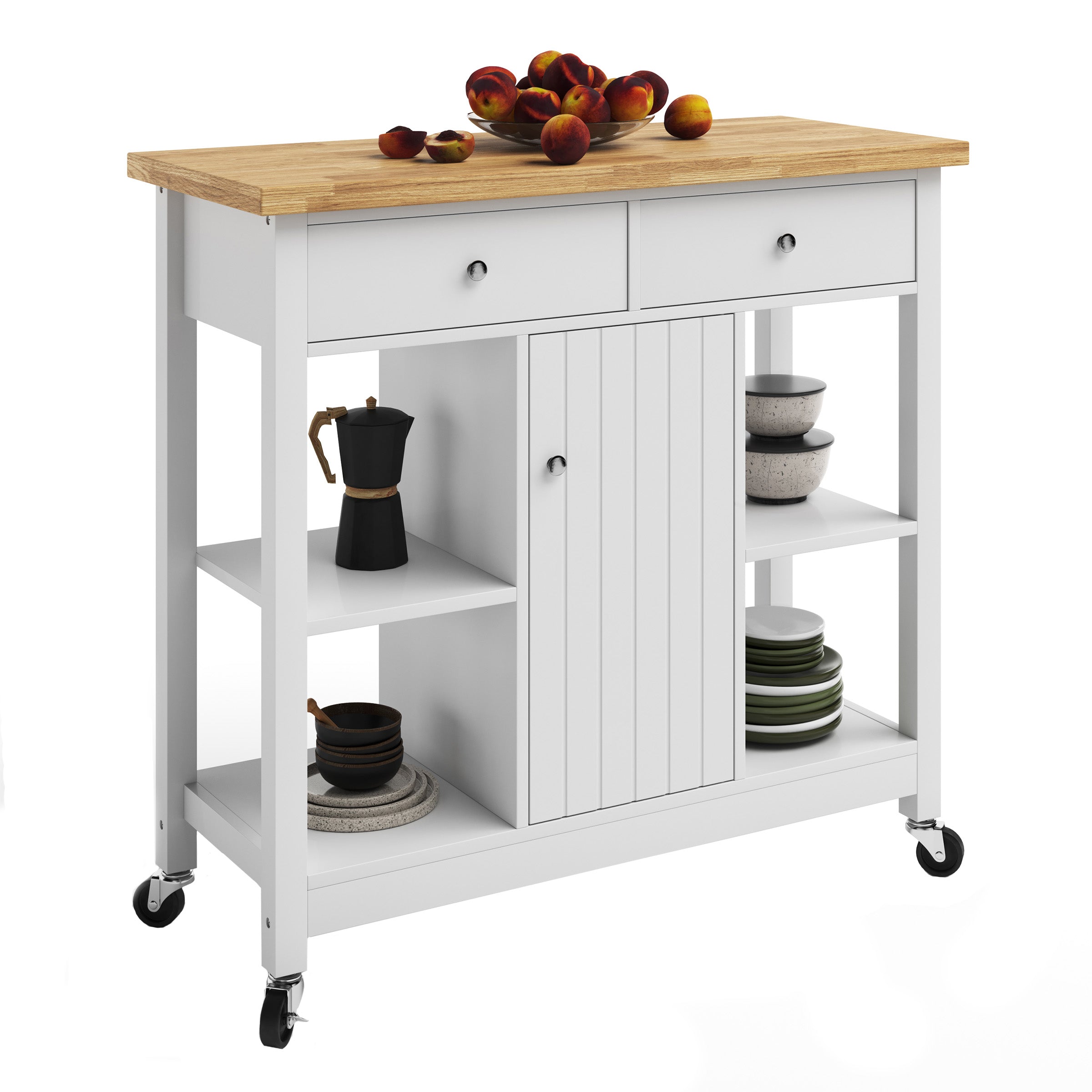 Lavish Home Kitchen Island Rolling Cart with Drawers and Casters， White