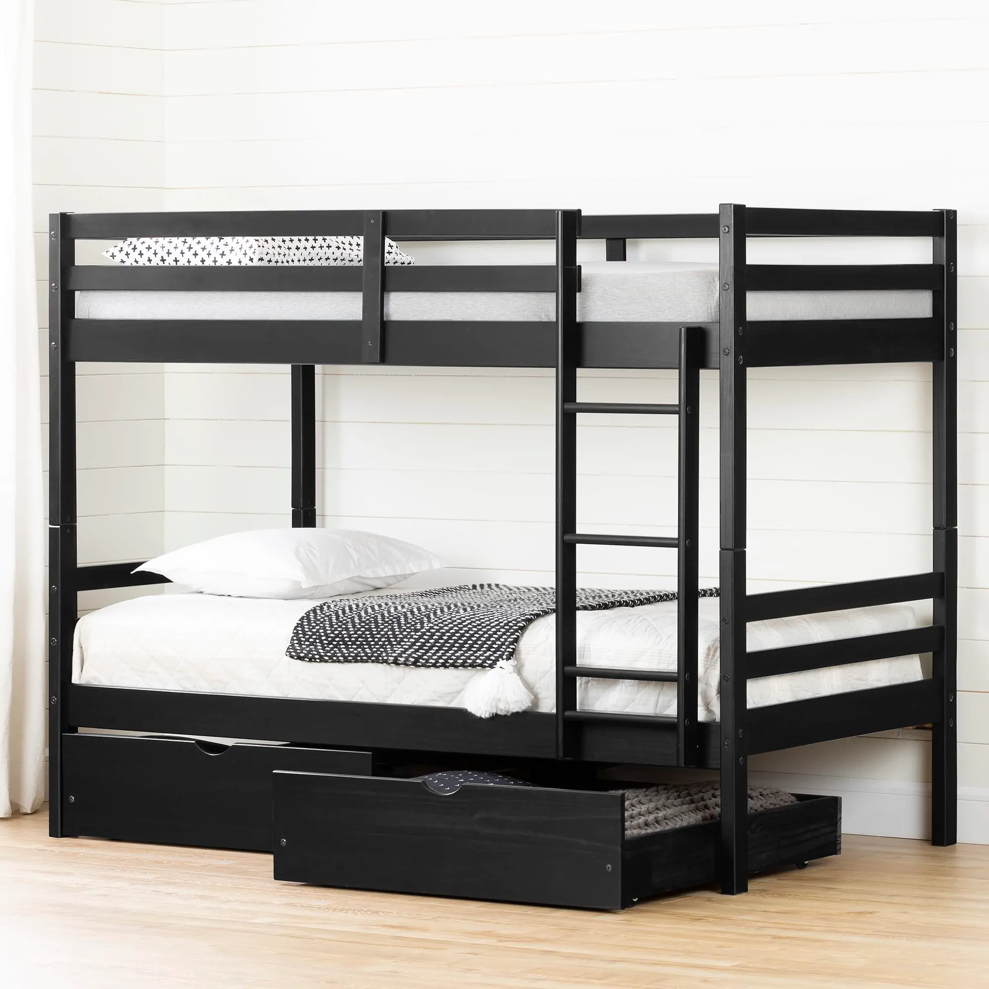 Fakto Black Twin Bunk Beds with Drawers - South Shore