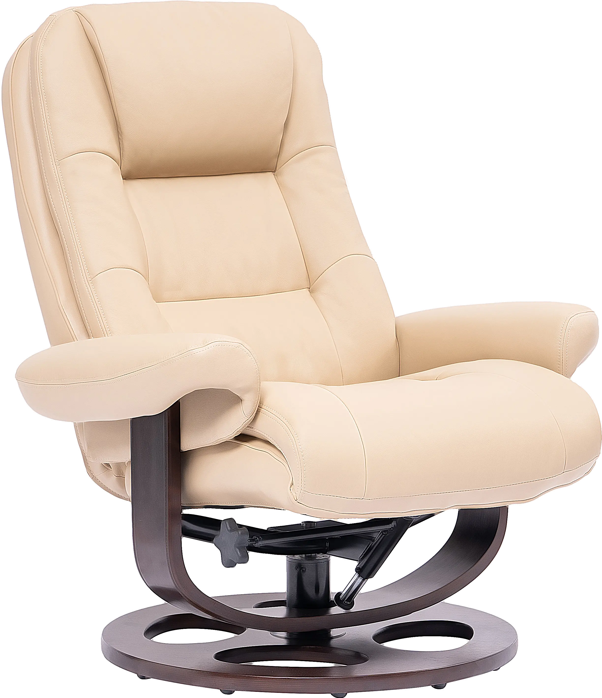 Wasatch Ivory Leather Swivel Recliner with Matching Ottoman