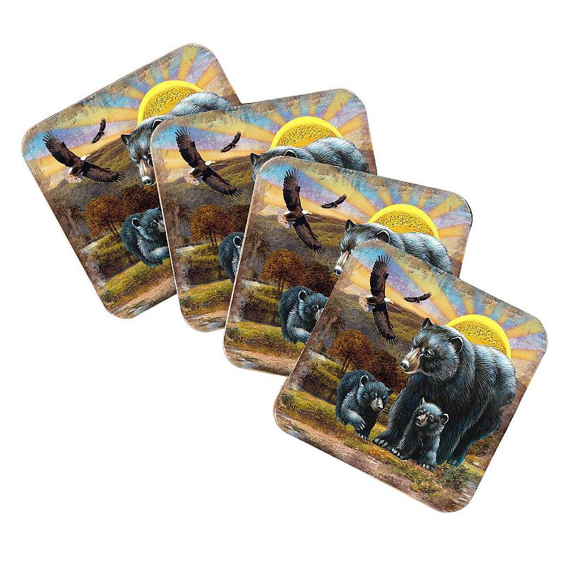 Bears Wooden Cork Coasters Gift Set of 4 by Nature Wonders