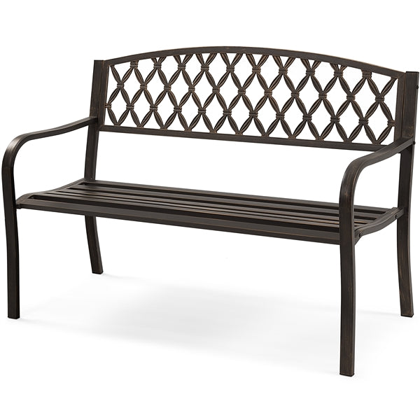 Yaheetech Outdoor Garden Bench with Mesh Back Slatted Seat for Yard, Bronze