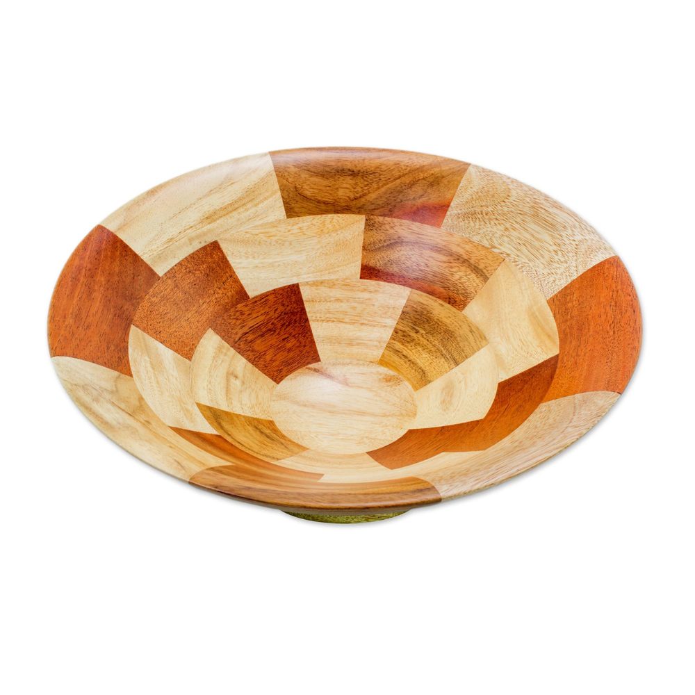 Mahogany and Teakwood Fruit Bowl  'Tikal Stairway' (Guatemala)   11.0 In. X 11.0 In. X 3.1 In.