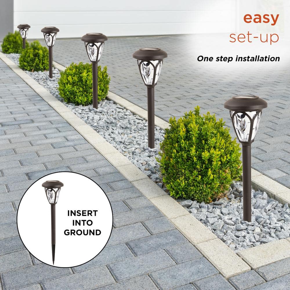 Alpine Corporation 17 in. Tall Outdoor Solar Powered Brown LED Path Light Stakes (Set of 8) SLA418SLR-8