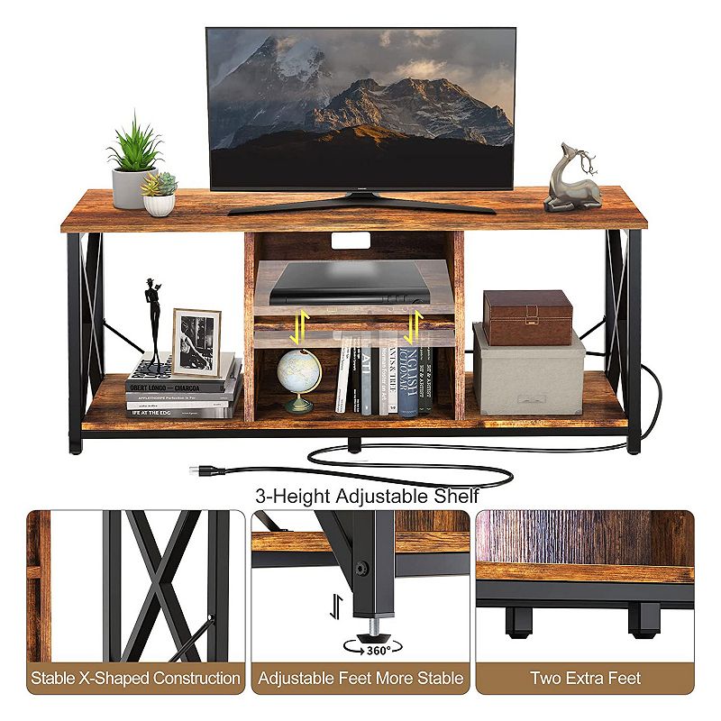 Fabato Wood 65 Inch Tv Stand and Entertainment Center W/ 4 Socket Plug-in Station