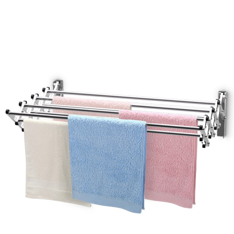 Forclover Wall Mounted Drying Rack Stainless Steel Clothes Retractable Folding Wall Hanger Hanging Towel Rack for Laundry Bathroom