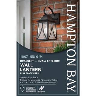 Hampton Bay Drackert 1-Light Flat Black Hardwired Outdoor Wall Lantern Sconce with Seedy Glass 28235